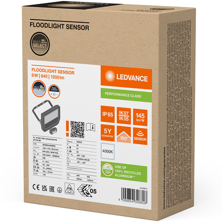 Naświetlacz LED Reflektor Zewnętrzny Lampa 10W 1200lm 4000K IP65 Czarny Z Czujnikiem Ruchu i Zmierzchu Floodlight Ledvance