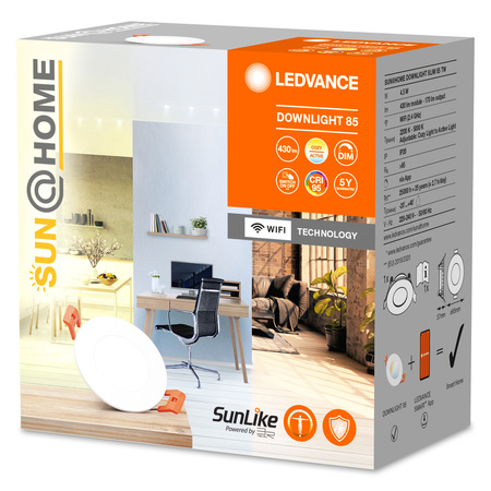 Oprawa Podtynkowa LED 4.5W 170lm Downlight CCT Ściemnialna Ra ≥ 95 8,5cm Okrągła SUN@HOME LEDVANCE