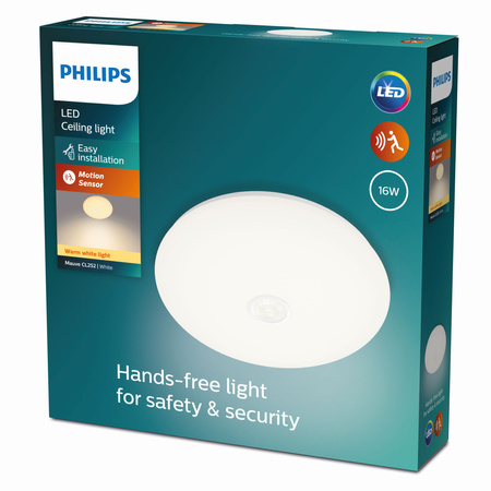Lampa Sufitowa Plafon LED 16W 1300lm 2700K Biała z Czujnikiem Ruchu Mauve Philips