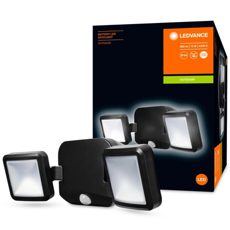 Naświetlacz LED Reflektor Podwójny Bateryjny 10W 480lm 4000K IP54 Czarny Z Czujnikiem Ruchu i Zmierzchu Spotlight Ledvance