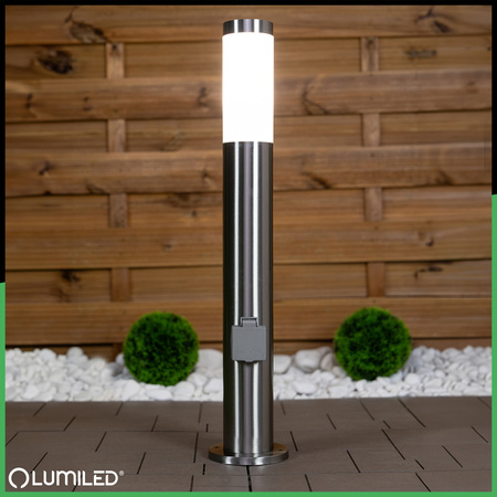Lampa Ogrodowa Zewnętrzna E27 INOX SŁUPEK 65cm z Gniazdem 230V Lilium LUMILED
