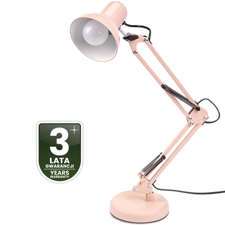 Lampka Biurkowa Kreślarska Stołowa E27 TOBI Pastelowy Różowy Lumiled + uchwyt na blat