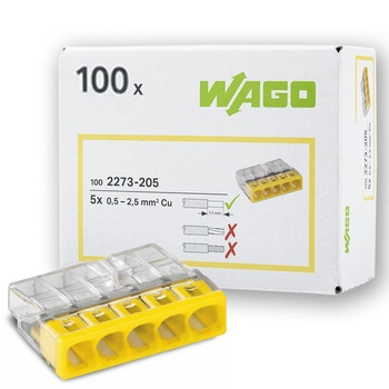 100x Złączka Instalacyjna Szybkozłączka WAGO 2273-205 na DRUT 5x0,5-2,5mm