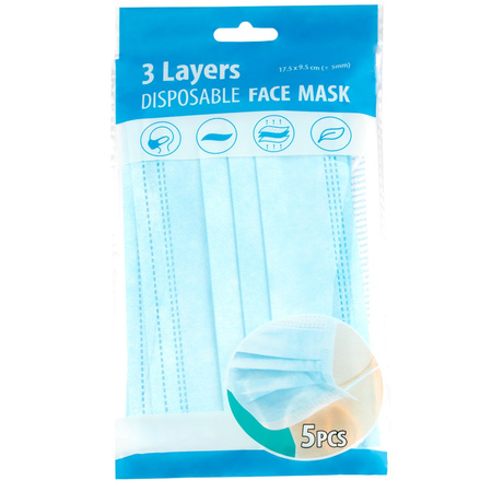 5x Maseczka Ochronna Jednorazowa Trójwarstwowa