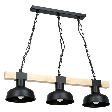 Lampa Wisząca Sufitowa FARO Czarna Drewno Naturalne 3xE27 60W Milagro