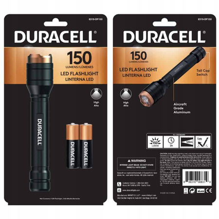 Latarka Aluminiowa LED Ręczna Taktyczna Bateryjna 2xAA 150lm DURACELL