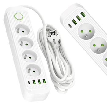 Przedłużacz  CONNECTO 4x230V 3m 4GN Uziemienie Wyłącznik 4xUSB Biały Kobi