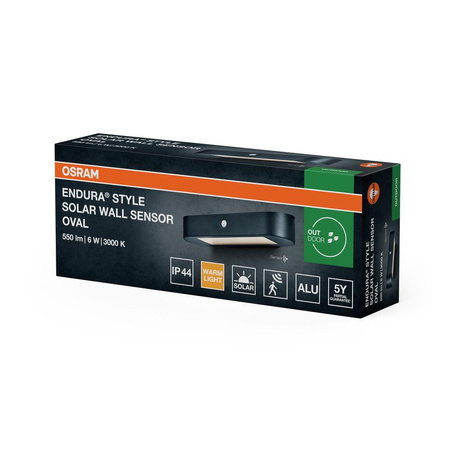 Lampa LED Elewacyjna Solarna Kinkiet Ścienny 6W 540lm 3000K Ciepła 120° Solarne Czarna IP44 z Czujnikiem Ruchu i Zmierzchu Endura Style Osram