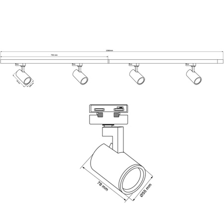 Zestaw Szynowy Szynoprzewód Szyna Listwa 1-Fazowa + 4x Reflektor GU10 Biała LYNX Sanico Goldlux