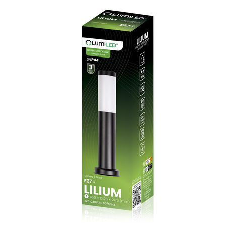 Lampa Ogrodowa Zewnętrzna E27 CZARNY SŁUPEK 45cm Lilium LUMILED