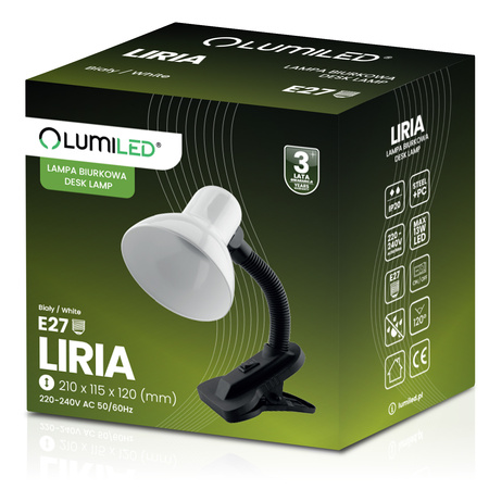 Lampka Biurkowa Stołowa Regulowana LIRIA Szkolna Nocna E27 Klips Biała LUMILED