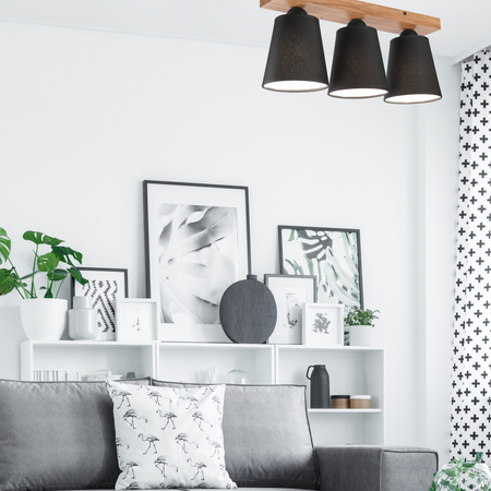 Lampa Sufitowa LULA 3xE27 Czarna Dębowa LM-3.200 Lamkur