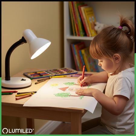 Lampka Biurkowa Stołowa Regulowana SARA Szkolna Nocna E27 Biała LUMILED