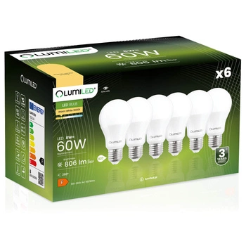 Zestaw 6x Żarówka LED A60 E27 8W = 60W 806lm 3000K Ciepła 260° LUMILED