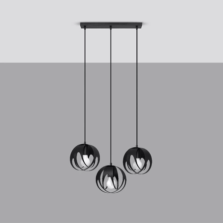 Lampa Sufitowa Wisząca Zwis 3x E27 Kulista Czarna Nowoczesna Tulos Sollux