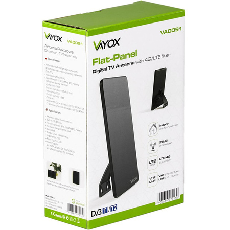 Antena Pokojowa ze Wzmacniaczem do Telewizji Naziemnej DVB-T/T2 Aktywna 4K Mocna VAYOX