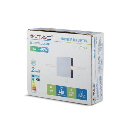 Kinkiet ścienny LED 4W 3000K IP65 4-Punktowy Biały Kwadratowy VT-704 V-TAC