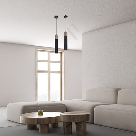 Lampa Wisząca Sufitowa SOLO SAWN Czarna Patyna Drewniana 1x mini GU10 Milagro