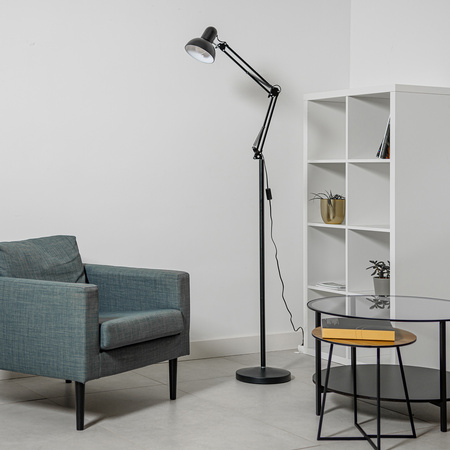 Lampa Stojąca Podłogowa Stołowa LED E27 Czarna z Regulacją Wysokości Belsa Lumiled