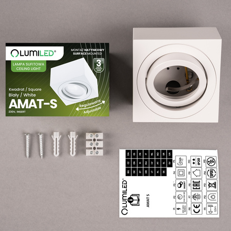 Oprawa Natynkowa HALOGENOWA Spot Tuba Ruchoma Kwadratowa Biała 50mm AMAT-S LUMILED