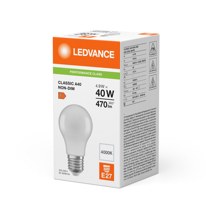 Żarówka LED A60 E27 4.9W = 40W 470lm 4000K Neutralna Biała LEDVANCE