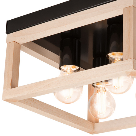 Lampa Sufitowa VILLY 4xE27 Czarna Drewniana LM - 4.175 Lamkur
