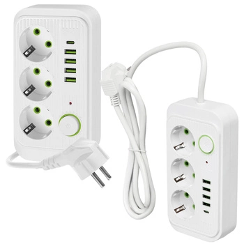 Przedłużacz KOBI LINEA PRO 3x230V 1,5m Uziemienie Wyłącznik 5xUSB Biały