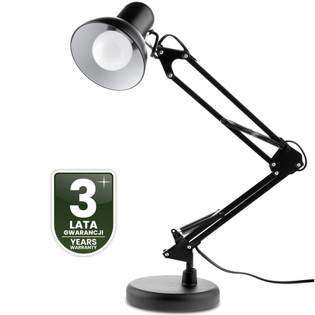 Lampka Biurkowa Kreślarska Stołowa E27 TOBI Czarna Lumiled + Uchwyt na Blat