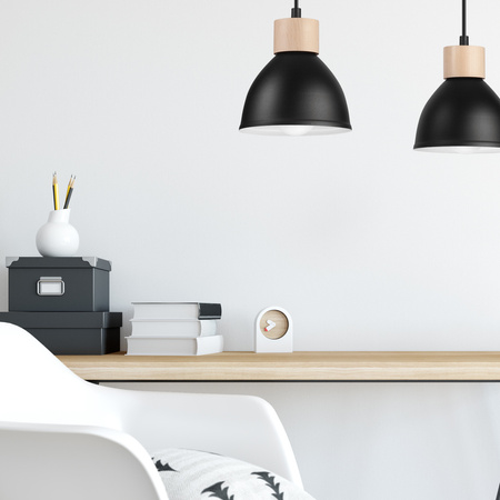 Lampa Wisząca Sufitowa NICO 2xE27 Czarna Drewniana LM-2.143 Lamkur