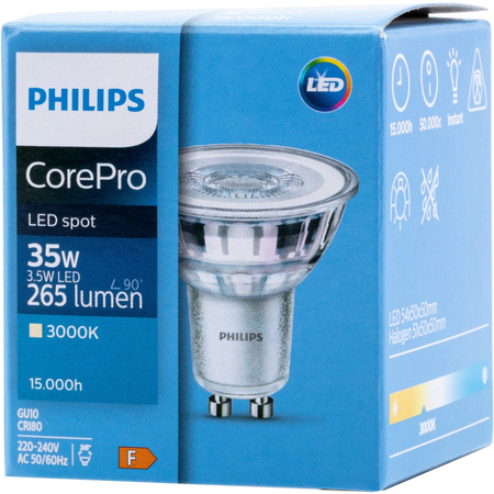 Żarówka LED GU10 3,5W = 35W 255lm 3000K Ciepła 36° PHILIPS