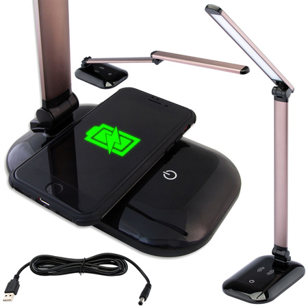 Lampka Biurkowa Nocna LED 5W 4500K USB Ściemnialna Dotykowa z Ładowarka QI