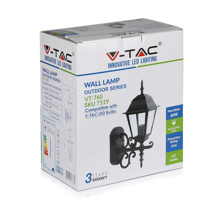 Lampa Ogrodowa Elewacyjna Kinkiet E27 Mała Czarny mat VT-760 V-TAC