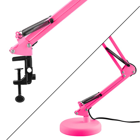 Lampka Biurkowa Kreślarska Stołowa E27 TOBI Różowa Lumiled + uchwyt na blat