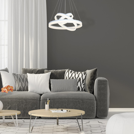 Lampa wisząca RING 4080 trzy okregi białe 114W LED + PILOT IP20 Metal i akryl styl nowoczesny Milagro
