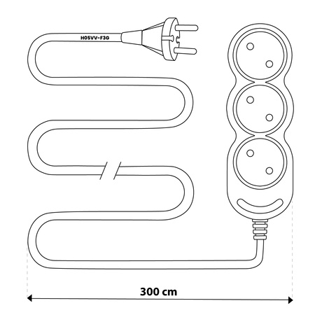 Przedłużacz Sieciowy Kabel z Uziemieniem Listwa Zasilająca 3 Gniazda 3m Biały Sznur Lendo Lumiled