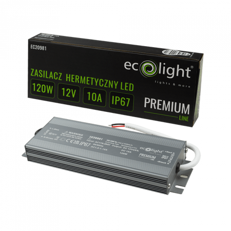 Zasilacz do Taśm LED Hermetyczny 120W 12V 10A IP67 PREMIUM Ecolight