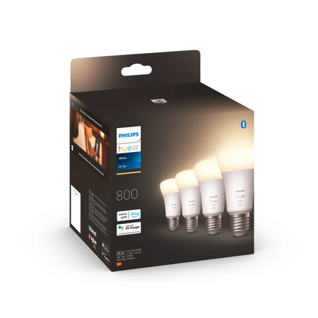 4x Żarówka LED E27 A60 9W = 60W 800lm 2700K Biała Ciepła SMART Inteligentna Bluetooth ZigBee White Philips HUE