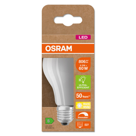 Żarówka LED A60 E27 4.3W = 60W 806lm 2700K Ciepła 300° Ściemnialna CLASSIC Osram