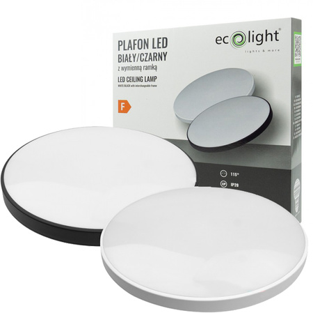 Plafon LED Lampa Sufitowa 24W 1900lm 4000K Neutralna z Wymienną Ramką Czarną lub Białą Ecolight