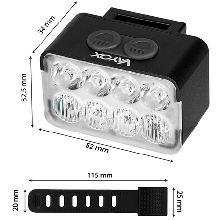 Lampka Latarka Rowerowa Przednia 8xLED USB-C 10 Trybów 900lm IPX6 VAYOX