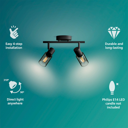 Lampa Sufitowa Reflektor 2x E14 Czarna Palms Philips