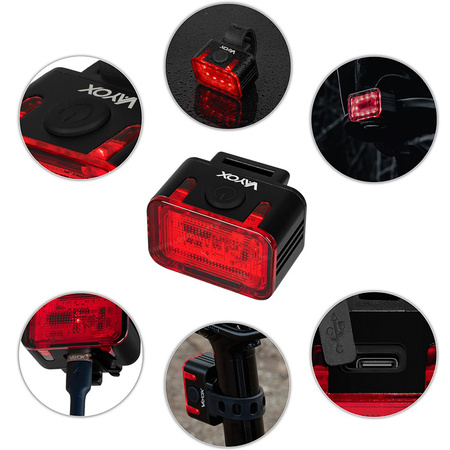 Lampka Latarka Rowerowa Tylna Czerwona USB-C 6 Trybów IPX6 MOCNA VAYOX