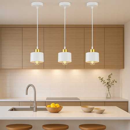 Lampa Sufitowa Oprawa Wisząca Zwis E27 Biała Złota Elza Masterled