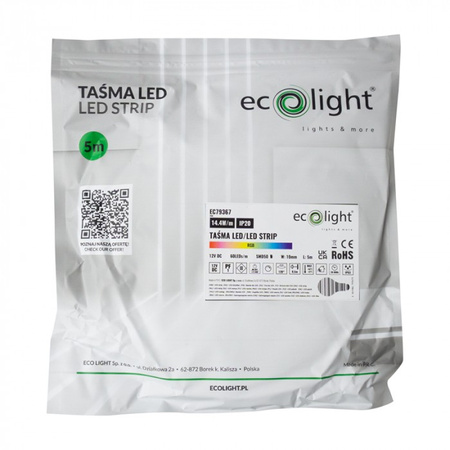 Taśma LED Pasek SMD 5050 14.4W/m 60LED/m 12V Wielokolorowa RGB IP20 Rolka 5m Ecolight