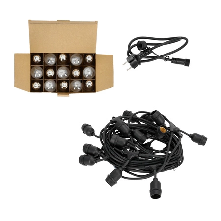 Girlanda Ogrodowa Zewnętrzna Łańcuch Świetlny 500lm 2700K Ciepła 15x E27 Czarna IP44 15m Baja Kobi
