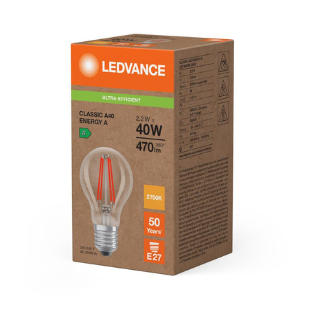 Żarówka LED E27 A60 2.2W = 40W 470lm 2700K Ciepła 300° Ledvance