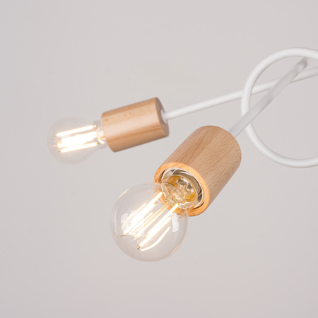 Lampa Sufitowa Żyrandol Pająk Wisząca 5x E27 Naturalne Drewno Biała Ember Peach Puff SL.1475 Sollux