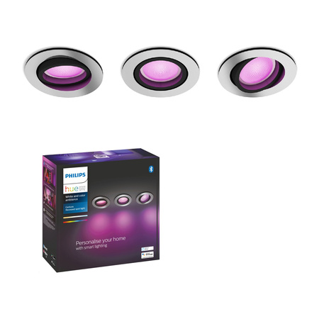 Oprawa Podtynkowa Wpuszczana LED Centura 3x 5,7W CCT RGB Okrągła Ruchoma PHILIPS HUE Bluetooth