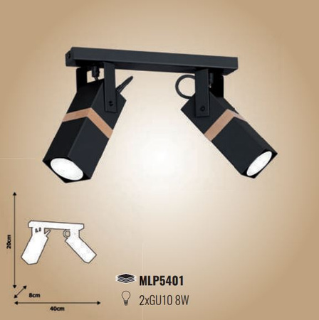 Lampa sufitowa w stylu skandynawskim loft czarna MiLAGRO VIDAR 2x GU10 Metal + drewno