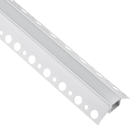 Profil Aluminiowy Podtynkowy Architektoniczny Narożny Typ Z do LED Wpuszczany do Płyt KARTON / GIPS 2m + Mleczny Klosz
